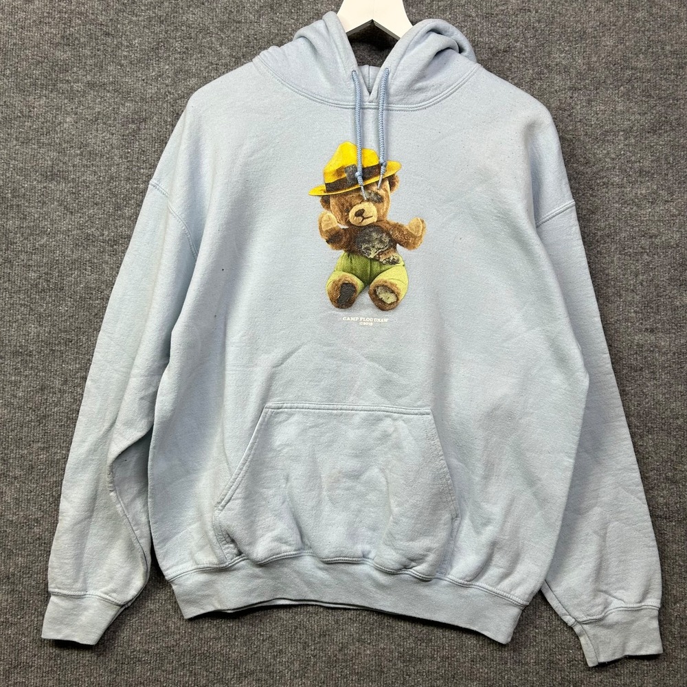 Camp Flog Gnaw Carnival Hoodie Men's Blue Bear Graphic Drawstring Size Large